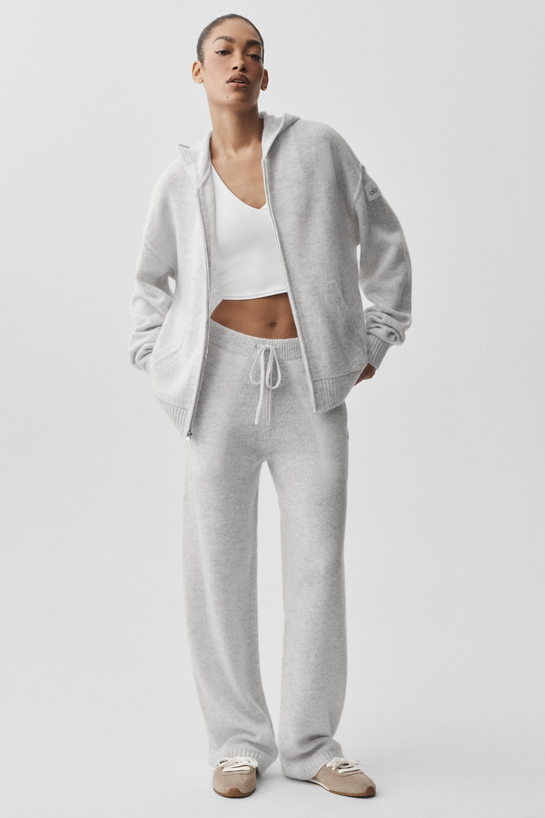 Wool Cashmere New Class Full Zip Hoodie - White Heather