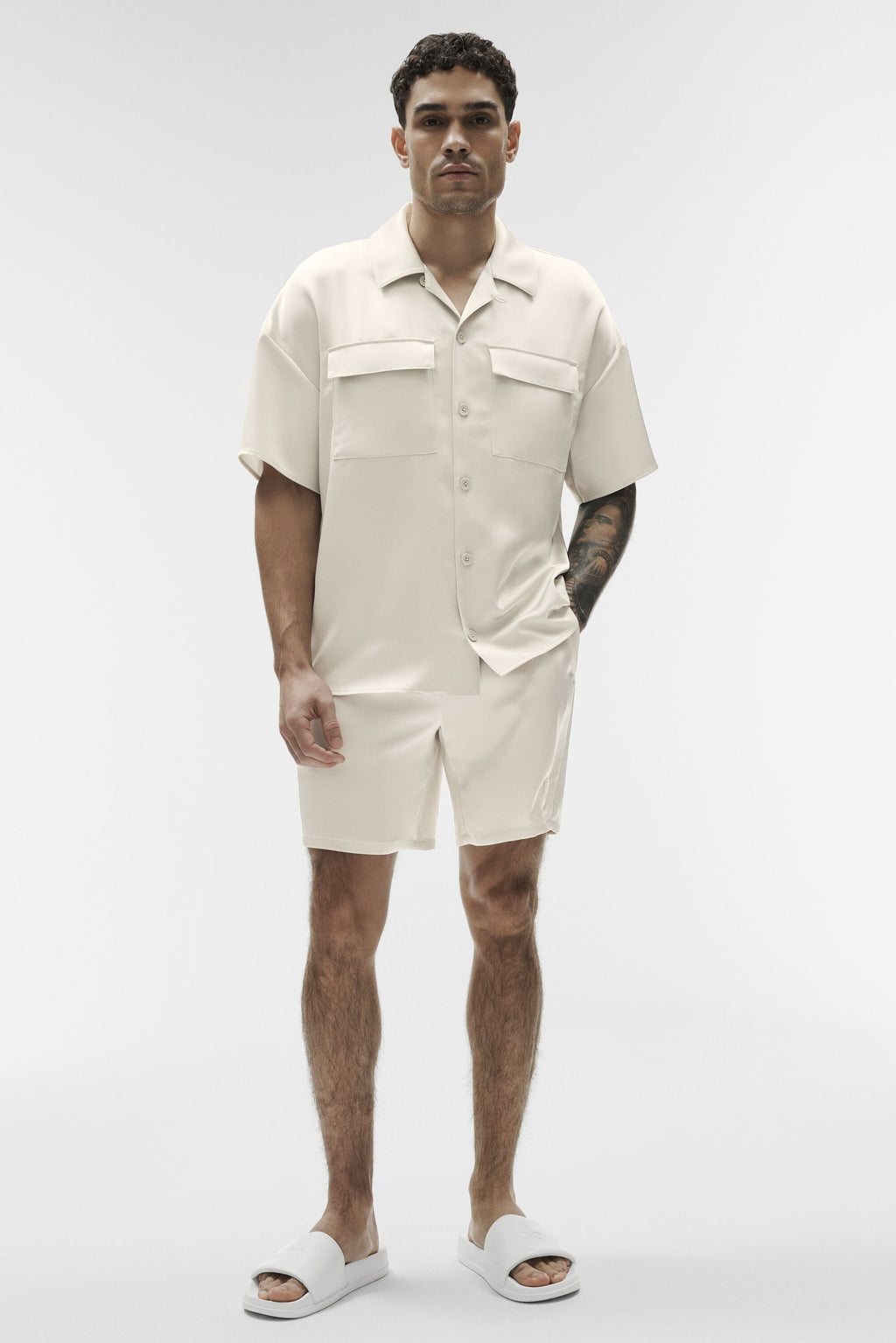 Satin Horizon Short Sleeve Button Up - Bone