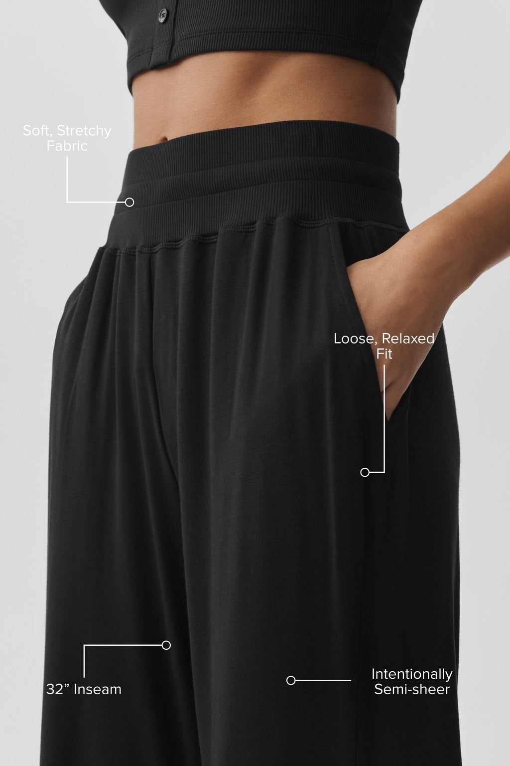 Semi-Sheer Delicate Lounge Flare Pant (Long) - Black