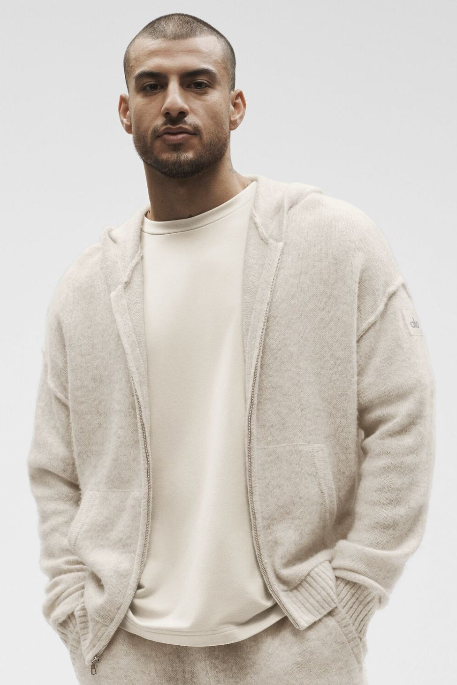 Wool Cashmere New Class Full Zip Hoodie - Oatmeal Heather