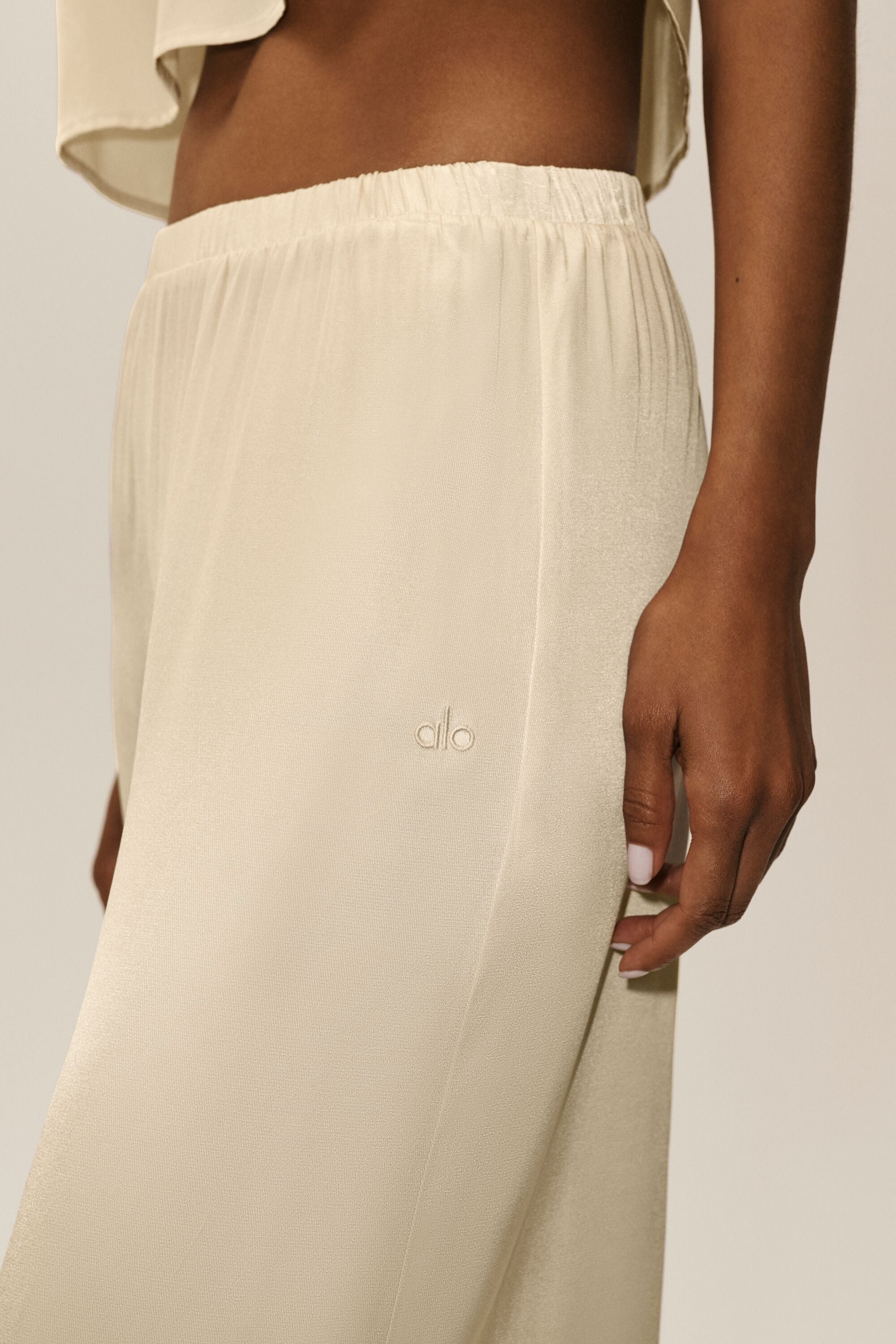Silk Blend High-Waist Radiance Pant - Sandy Beige