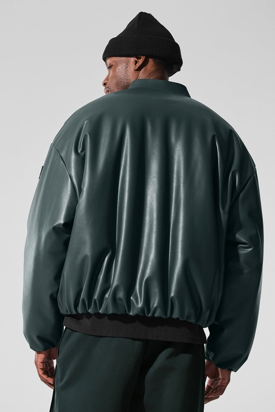 Faux Leather Premier Bomber - Charcoal Green