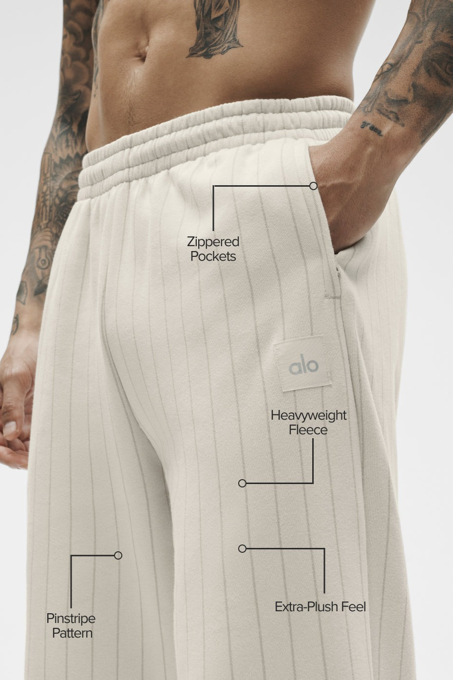 Pinstripe Straight Leg Sweatpant - Bone Pinstripe