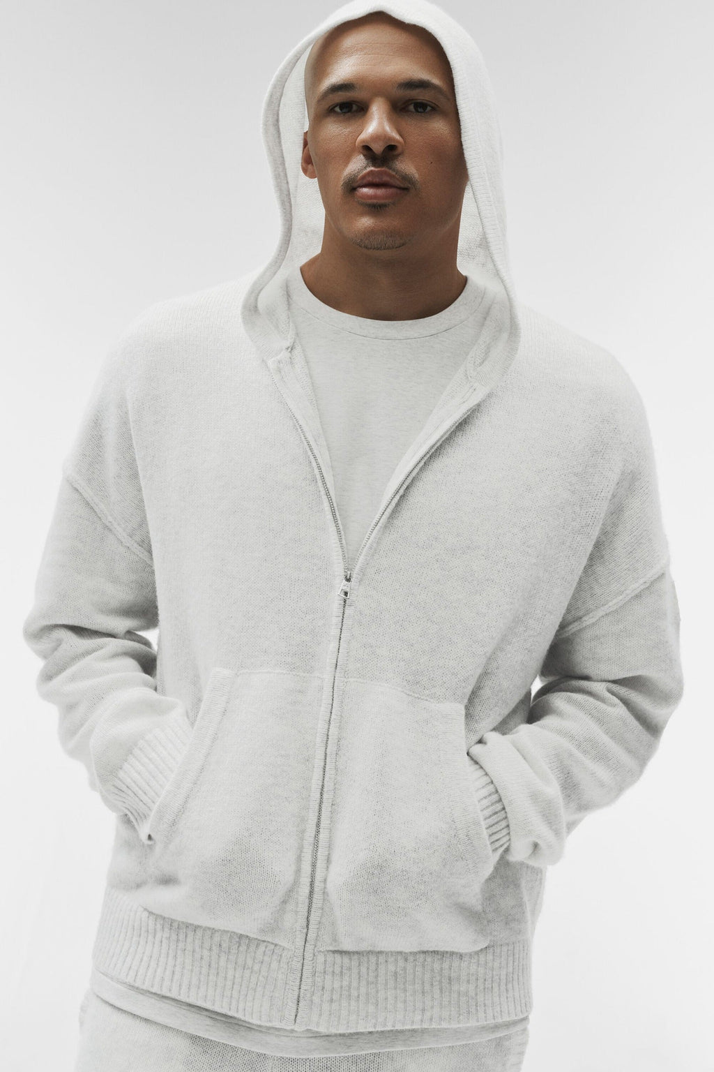 Wool Cashmere New Class Full Zip Hoodie - White Heather
