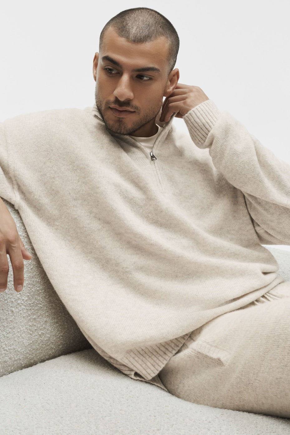 Wool Cashmere New Class 1/4 Zip Pullover - Oatmeal Heather