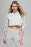 Cable Knit Cropped Winter Bliss Turtleneck Long Sleeve - Athletic Heather Grey
