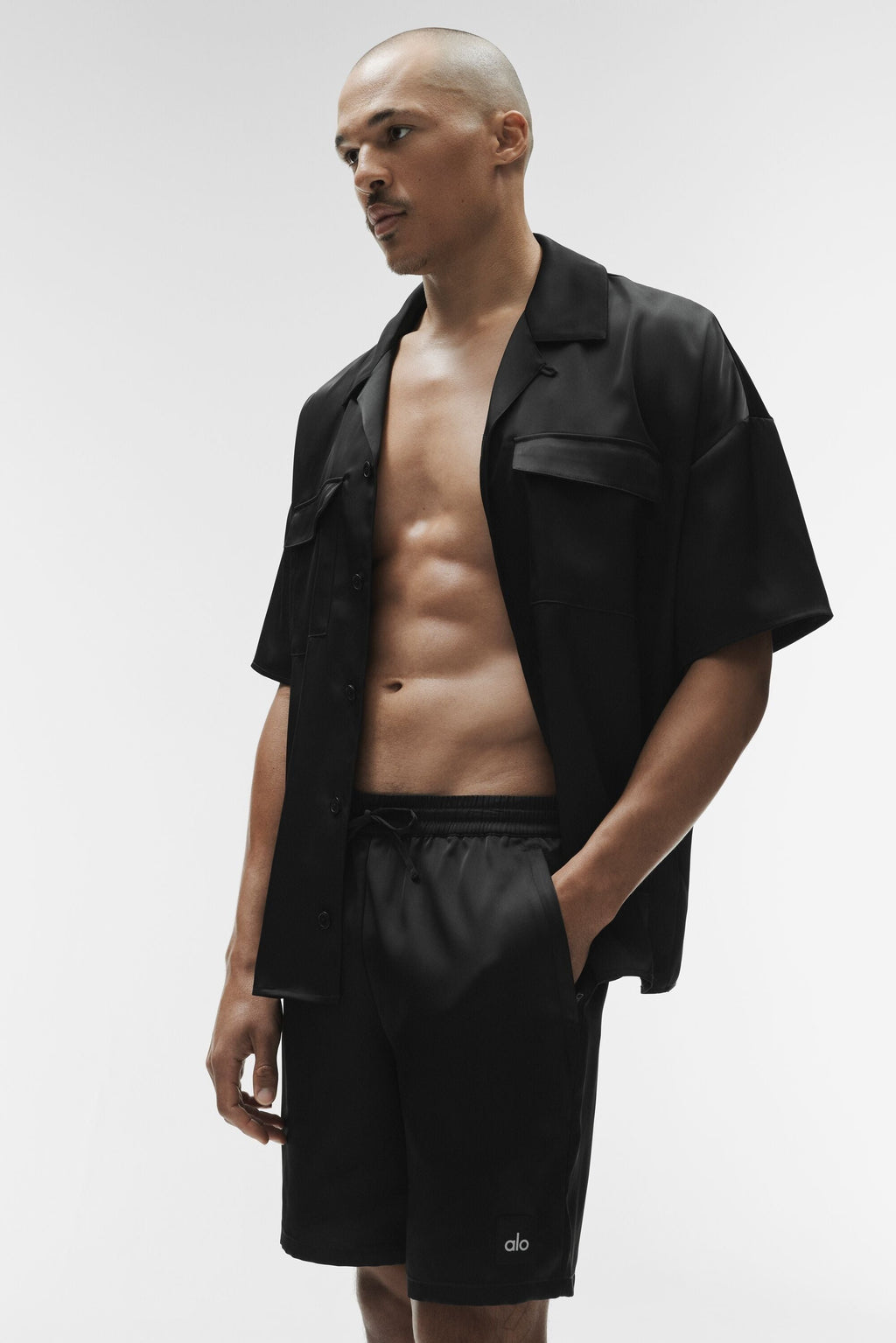 Satin Horizon Short Sleeve Button Up - Black