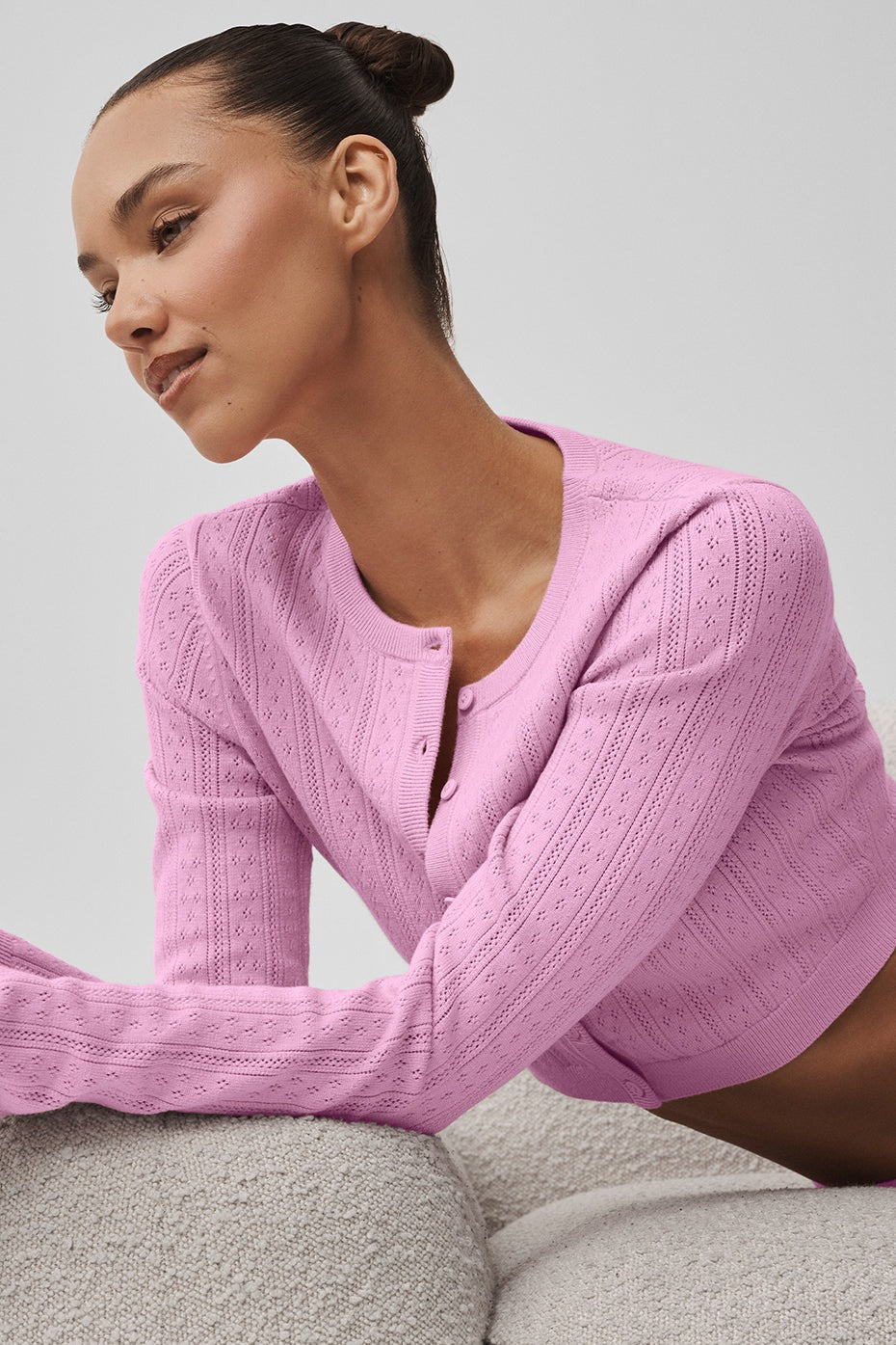 Pointelle Sweater Be Mine Cardigan - Candy Heart Pink