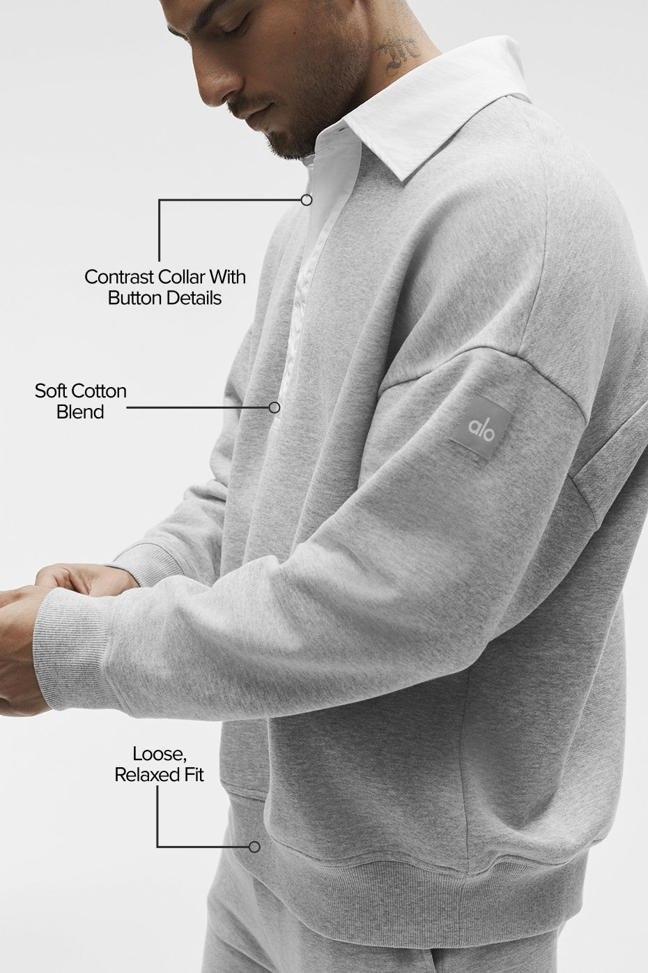 Take It Easy Long Sleeve Henley Pullover - Athletic Heather Grey/White