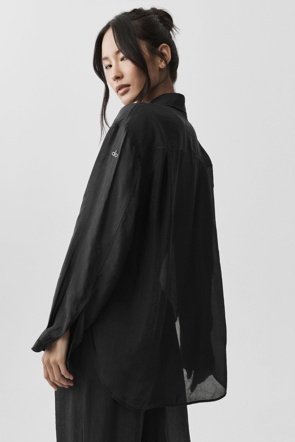 Semi-Sheer Golden Hour Button Down Long Sleeve - Black