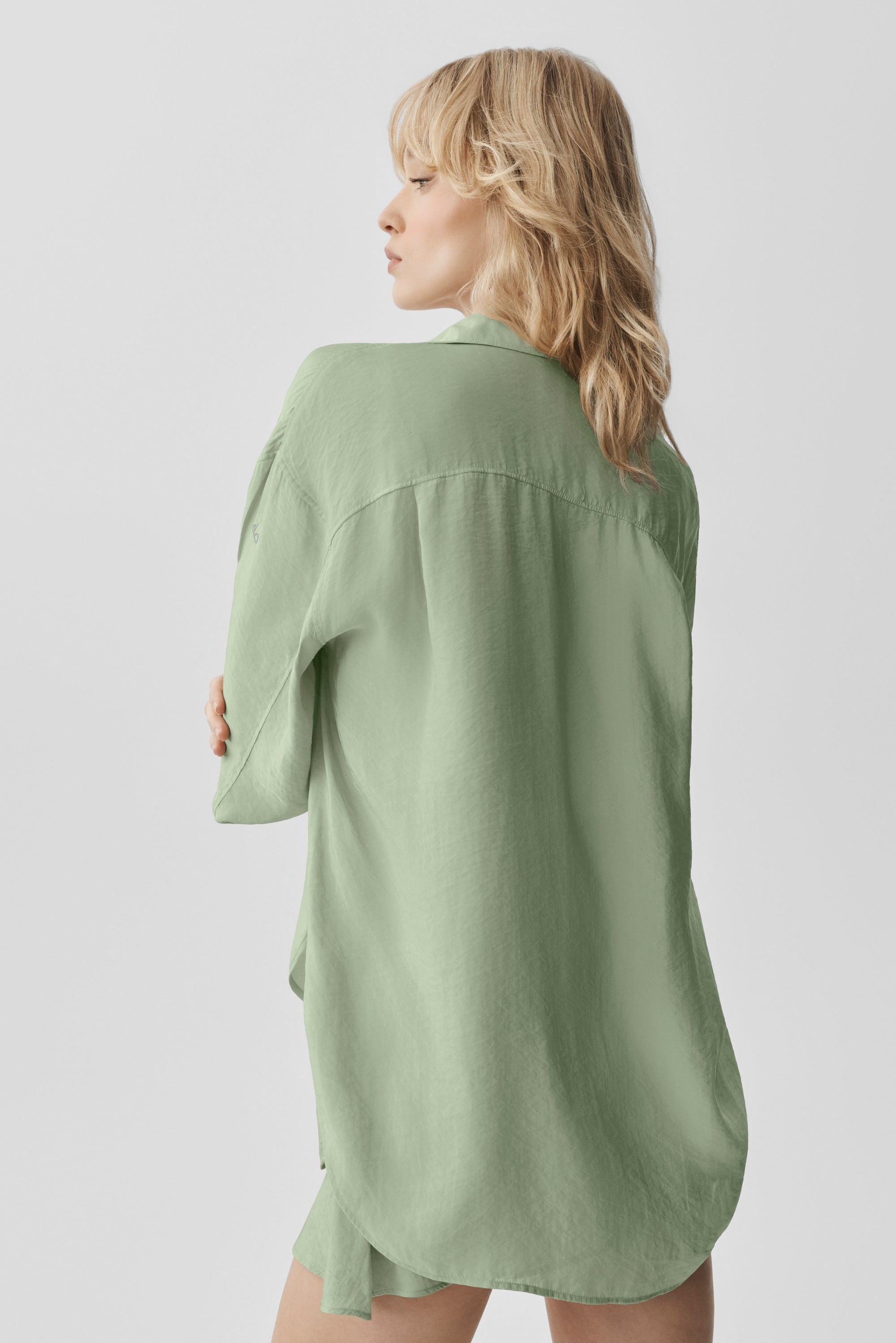Semi-Sheer Golden Hour Button Down Long Sleeve - Dune Grass