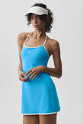 ALO Softsculpt Halter Tennis Dress - Azure Blue/White