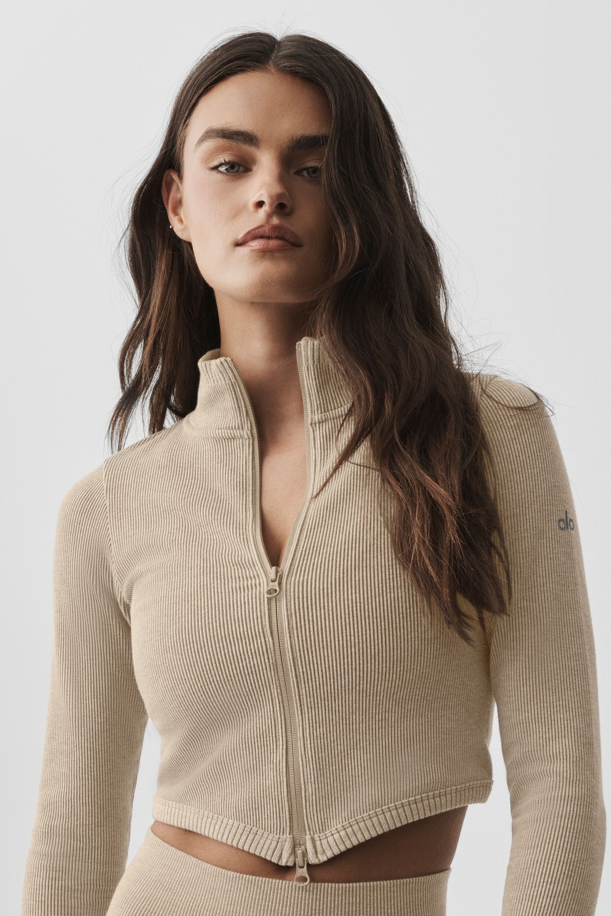 Seamless Two Tone Rib Jacket - Gravel Heather
