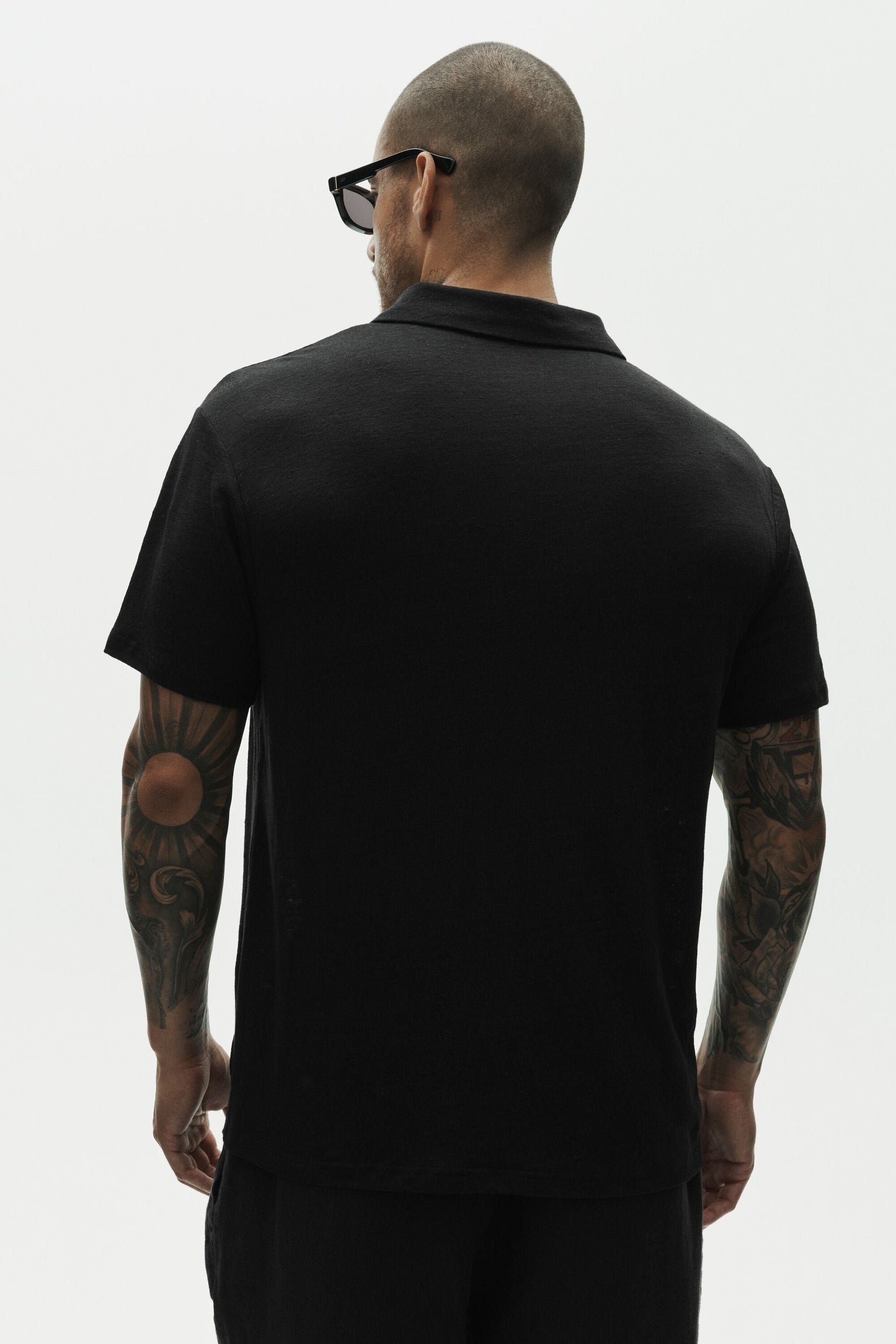 Linen Jersey Coastal Short Sleeve Polo - Black