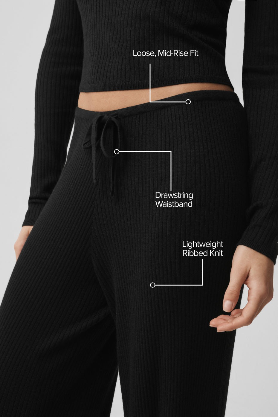 Sweater Knit Mid-Rise Unwind Wide Leg Pant - Black
