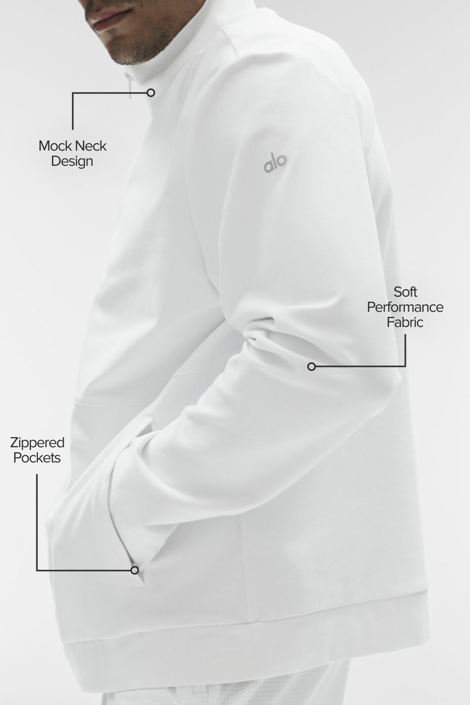 Conquer Max Mock Neck Full Zip - White