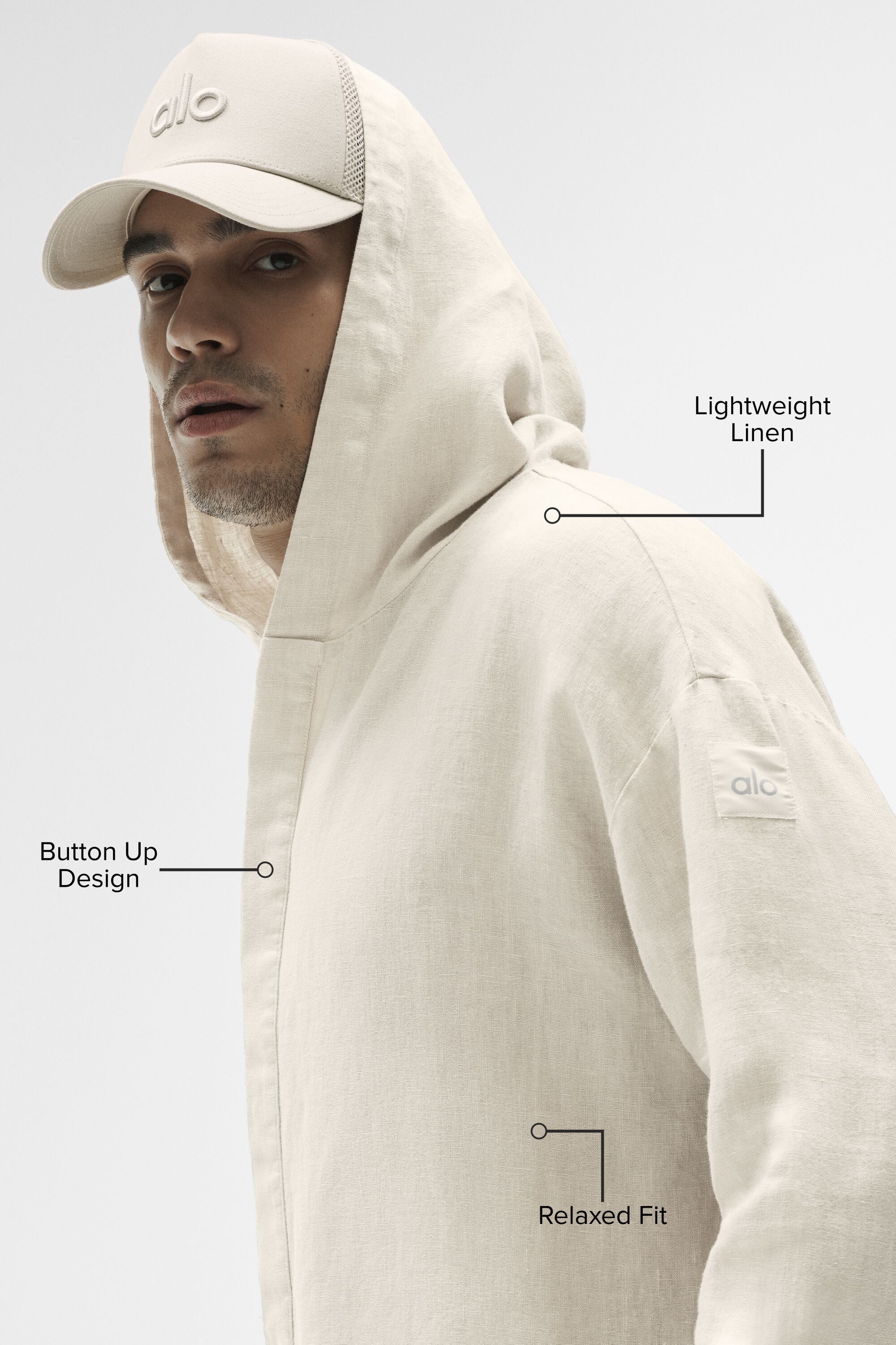 Linen Days Button Up Hoodie - Bone