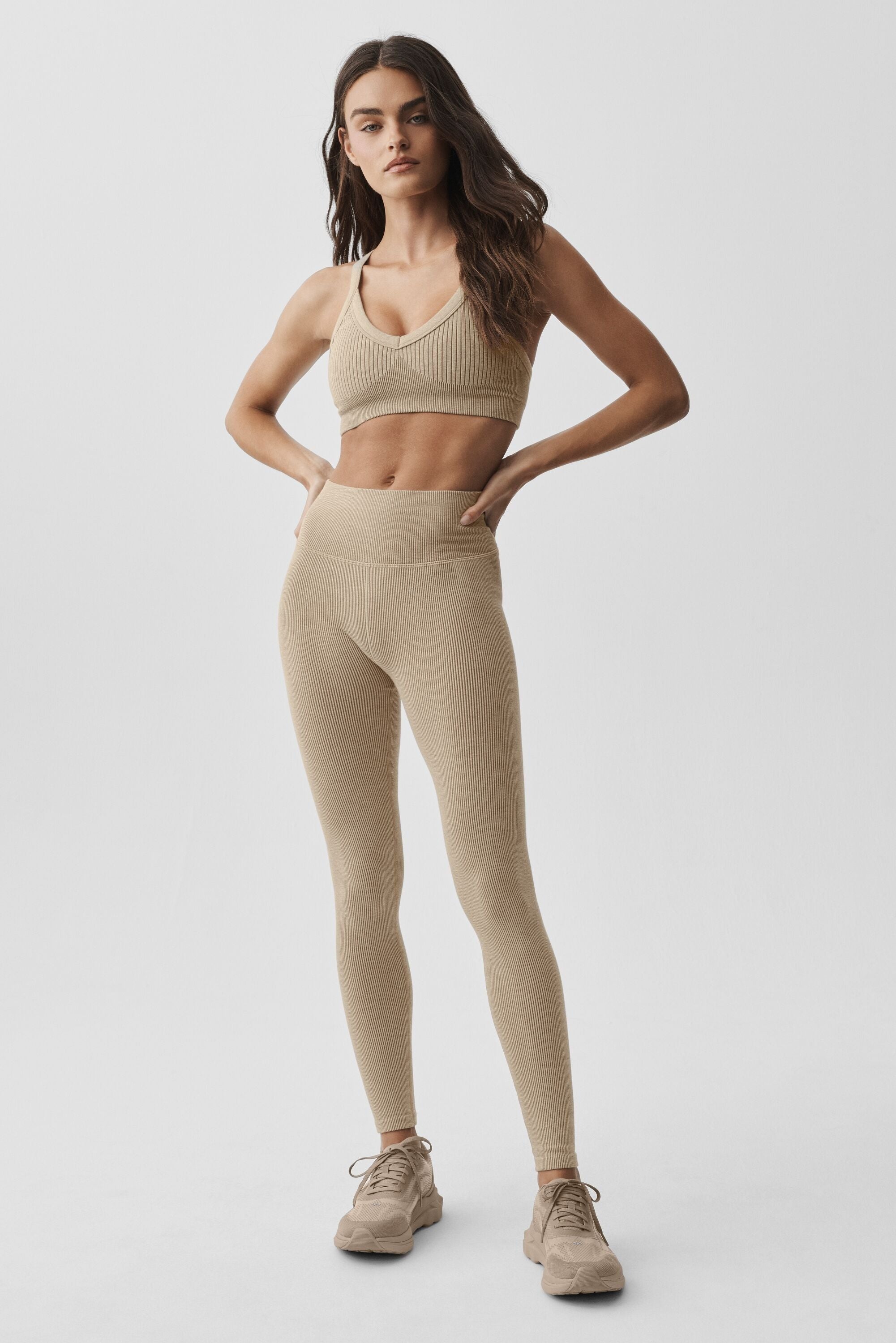 Seamless Two Tone Rib Bra - Gravel Heather