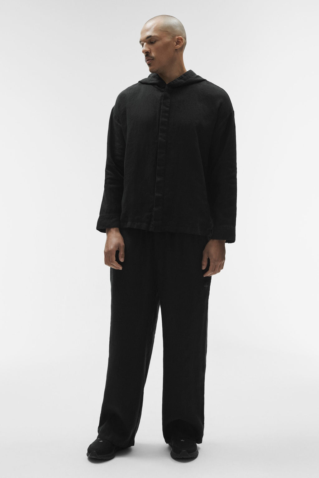 Linen Days Button Up Hoodie - Black