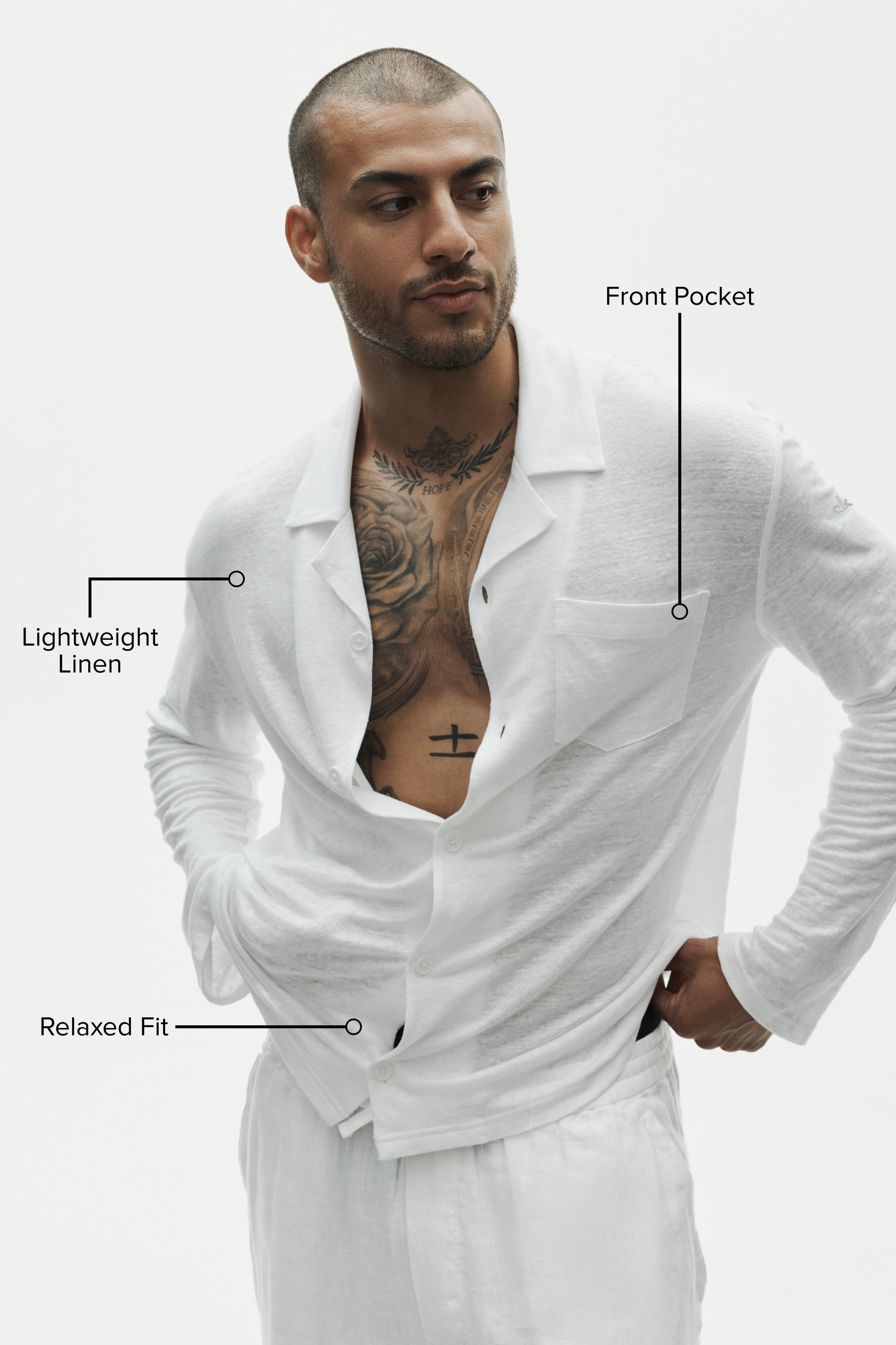 Linen Jersey Coastal Long Sleeve Button Up - White