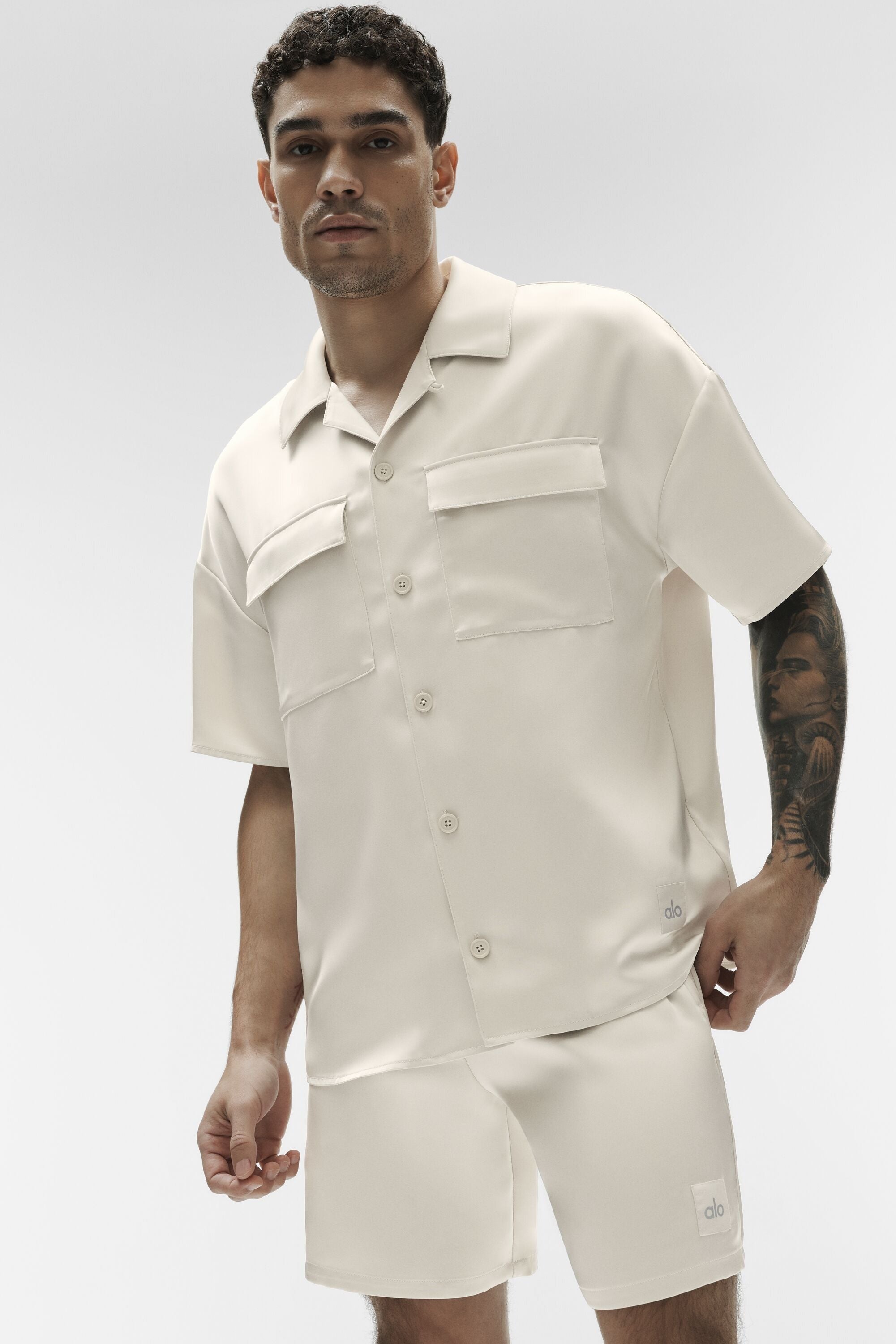 Satin Horizon Short Sleeve Button Up - Bone