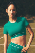 ALO Softsculpt Amp It Up Short Sleeve Bra - Emerald Isle