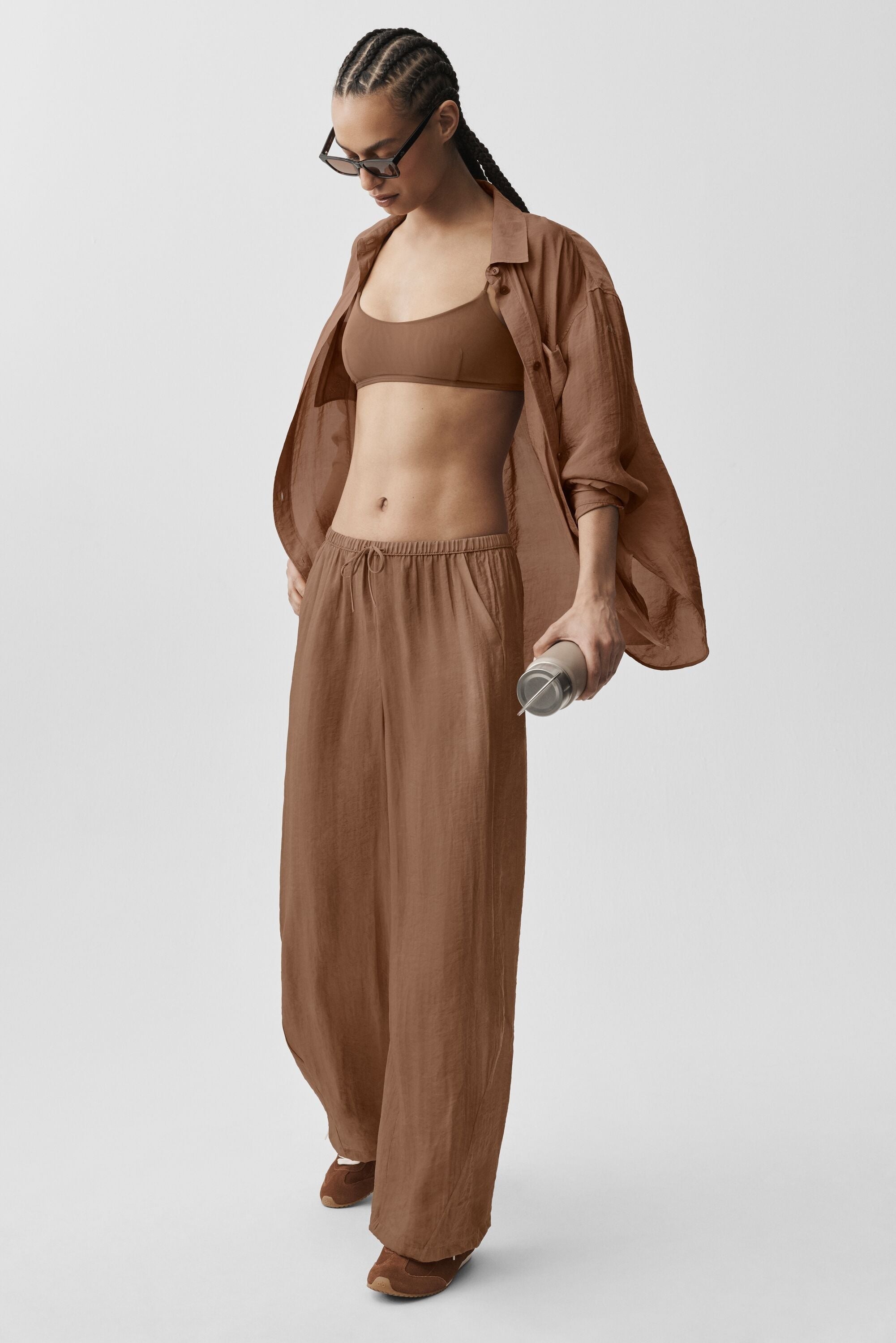 Semi-Sheer Golden Hour High-Waist Straight Leg Pant - Sun Kissed Brown