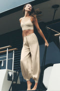 Silk Blend High-Waist Radiance Pant - Sandy Beige