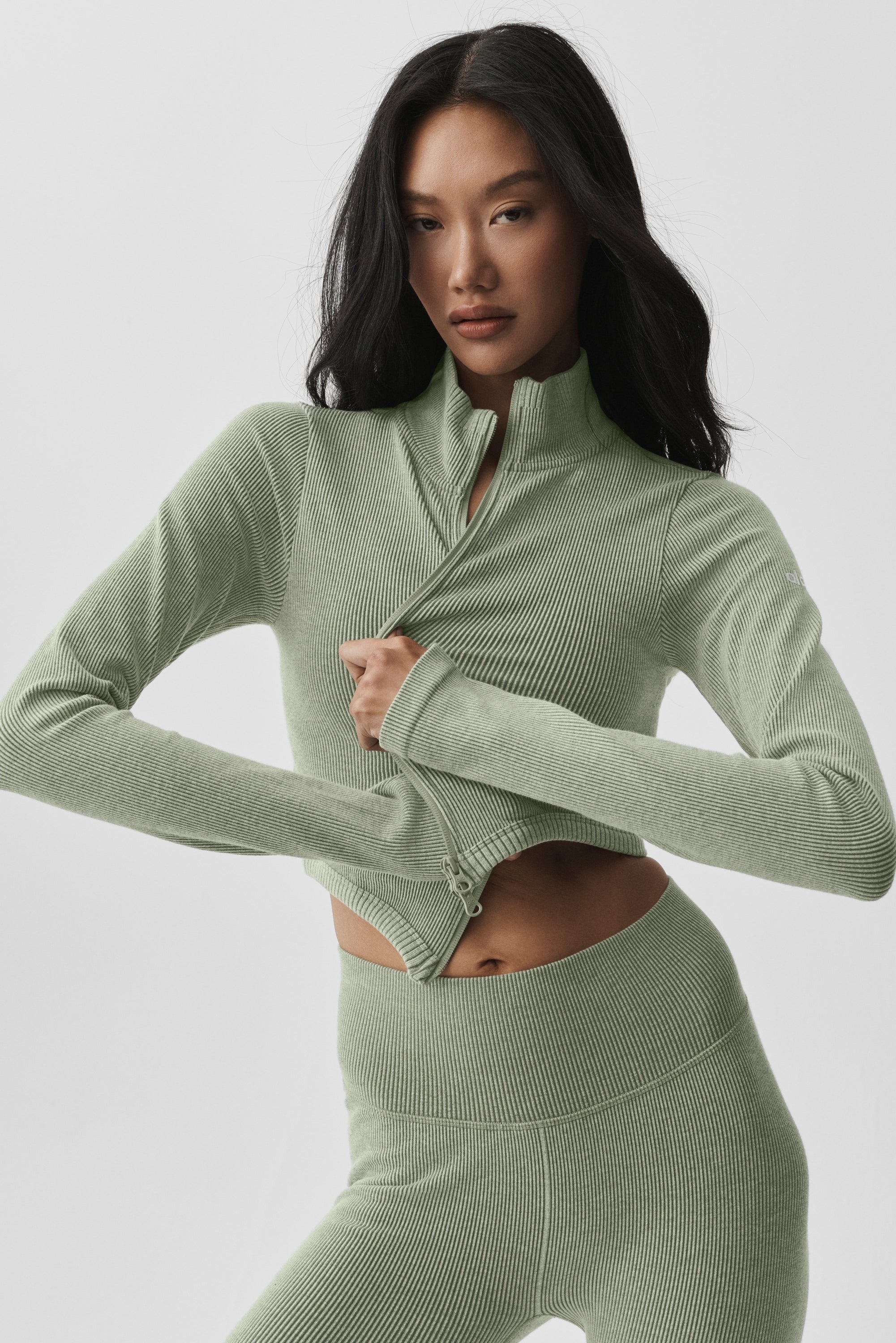 Seamless Two Tone Rib Jacket - Dune Grass Heather
