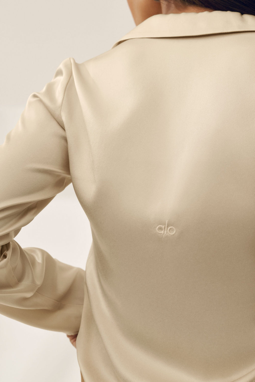 Silk Blend Radiance Long Sleeve Top - Sandy Beige