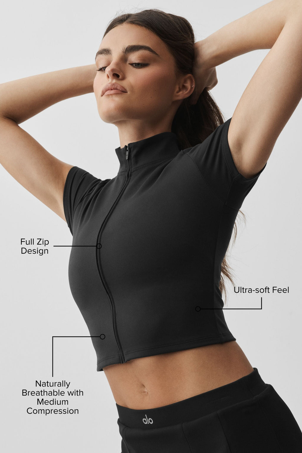 ALO Softsculpt Full Zip Short Sleeve - Black