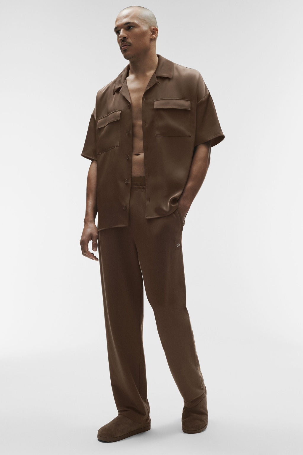 Satin Horizon Short Sleeve Button Up - Espresso