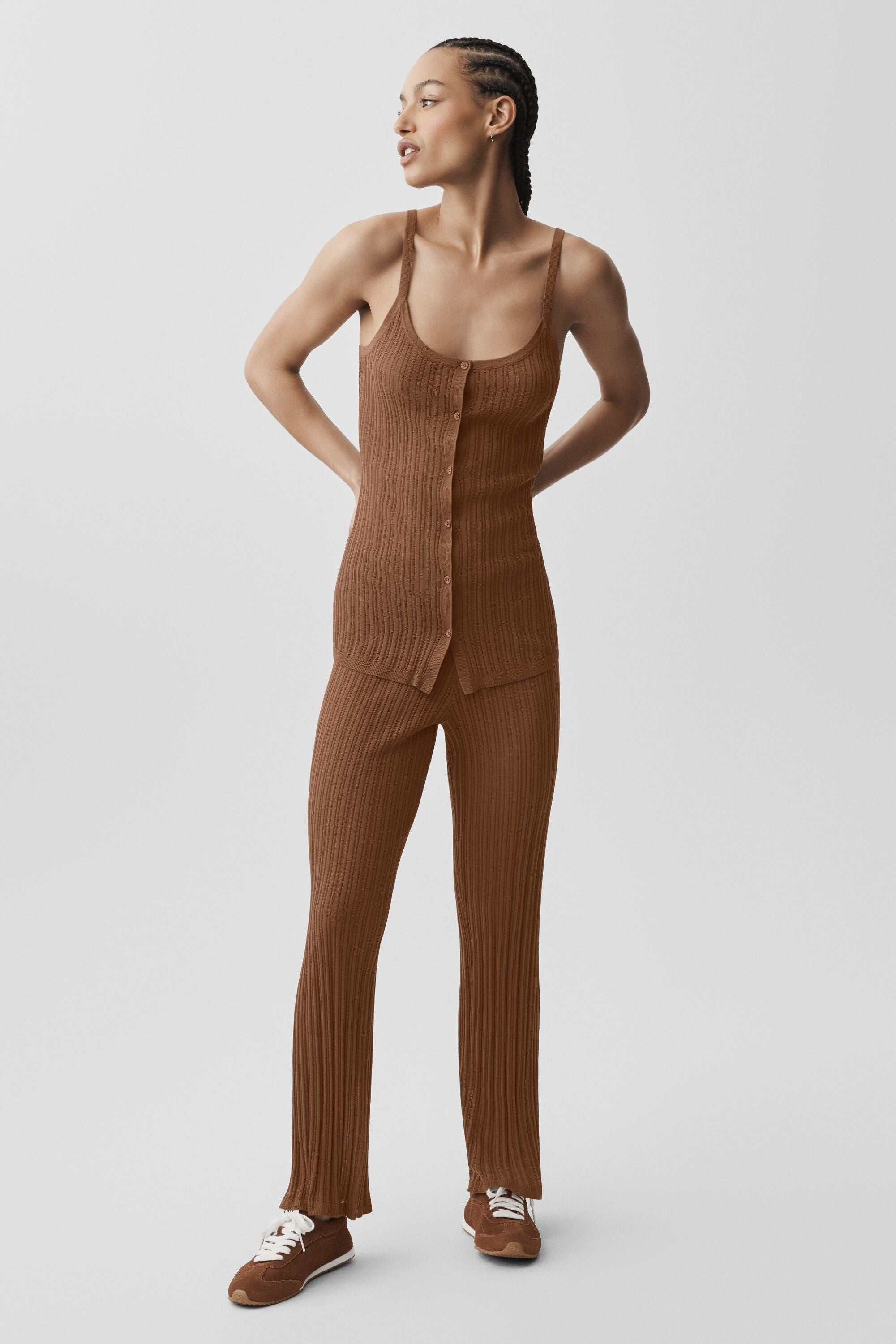 Sweater Sunlit Button Down Tank - Sun Kissed Brown