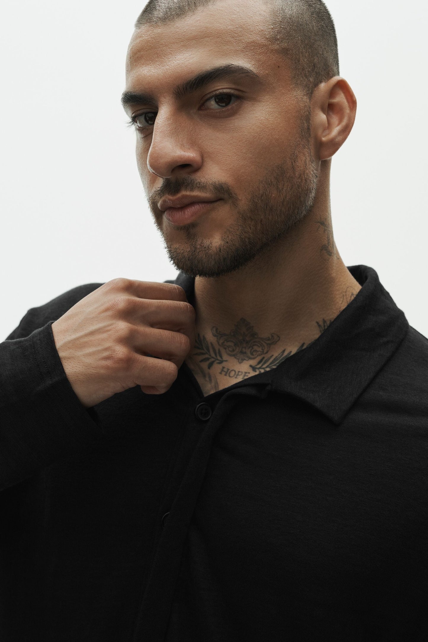 Linen Jersey Coastal Long Sleeve Pullover - Black
