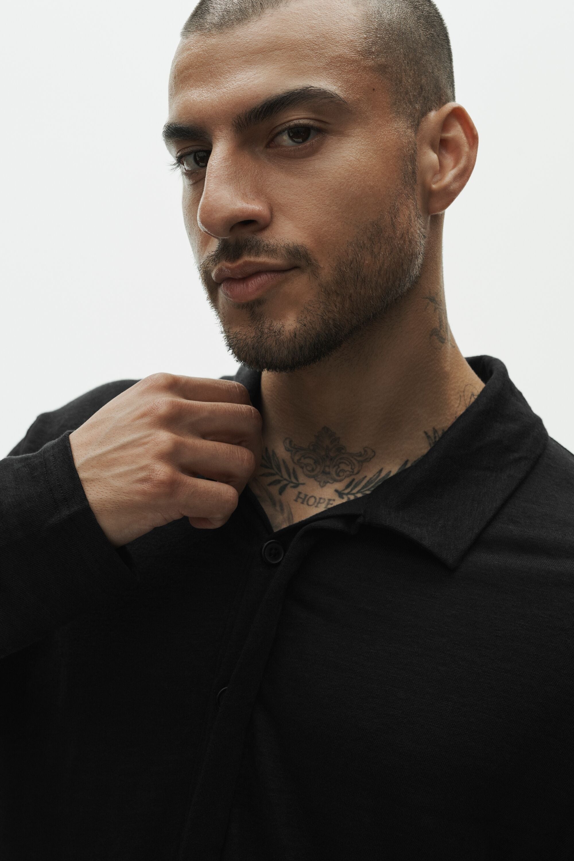 Linen Jersey Coastal Long Sleeve Pullover - Black