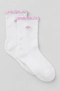 Women's Lettuce Edge Sock - White/Candy Heart Pink