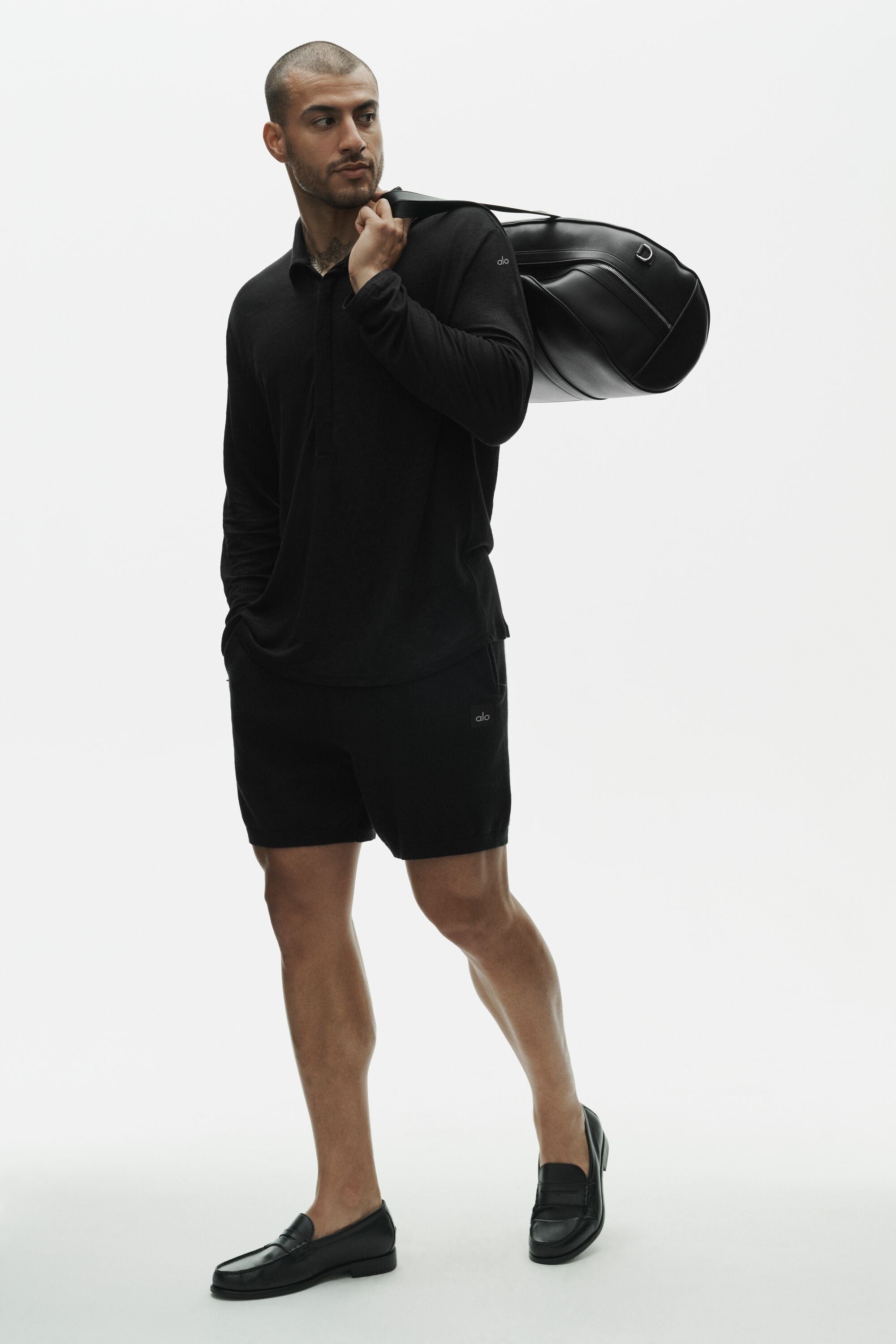 Linen Jersey Coastal Long Sleeve Pullover - Black