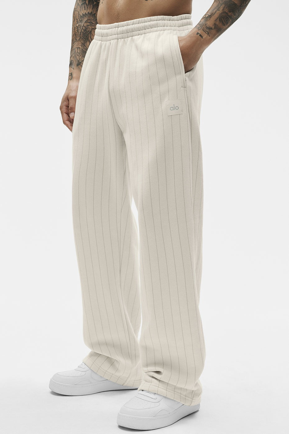 Pinstripe Straight Leg Sweatpant - Bone Pinstripe