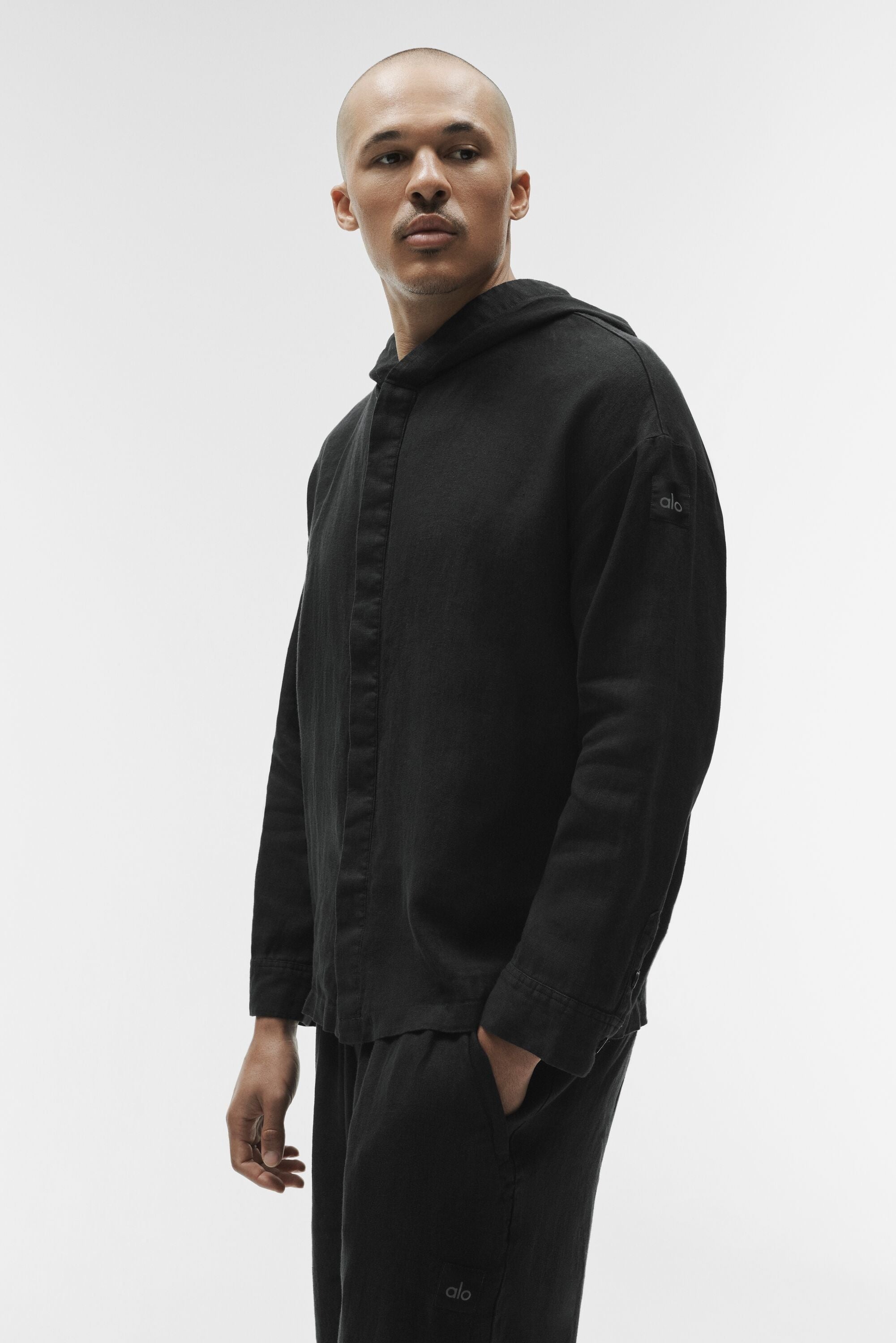 Linen Days Button Up Hoodie - Black