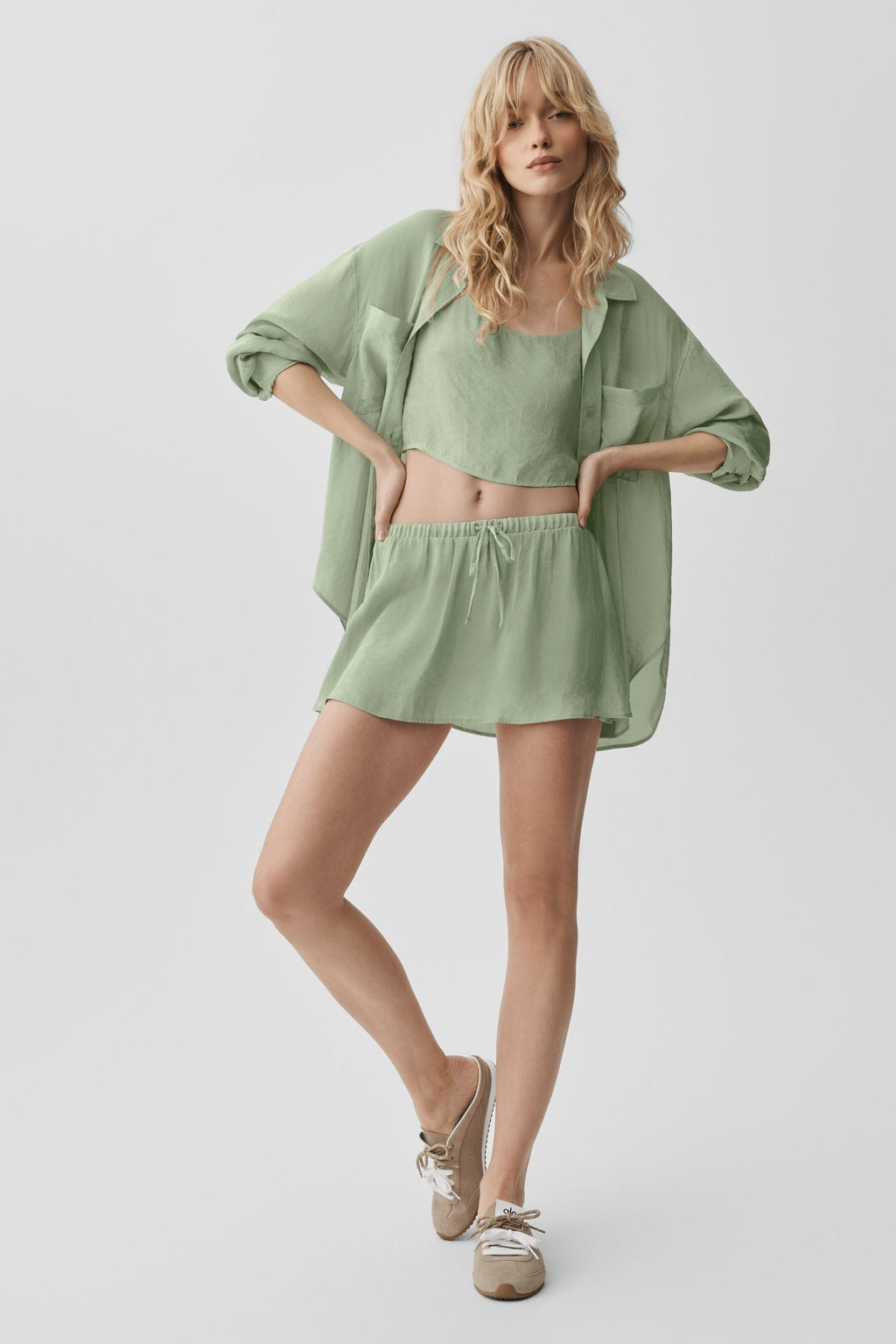 Semi-Sheer Golden Hour Button Down Long Sleeve - Dune Grass