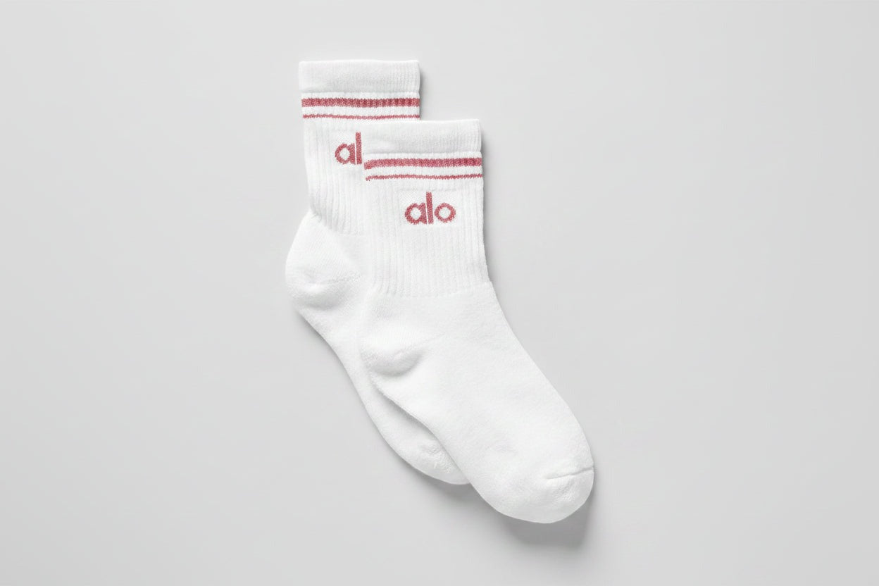 Unisex Half-Crew Throwback Sock - White/Pink Wild Rose