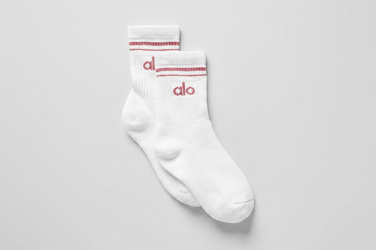 Unisex Half-Crew Throwback Sock - White/Pink Wild Rose