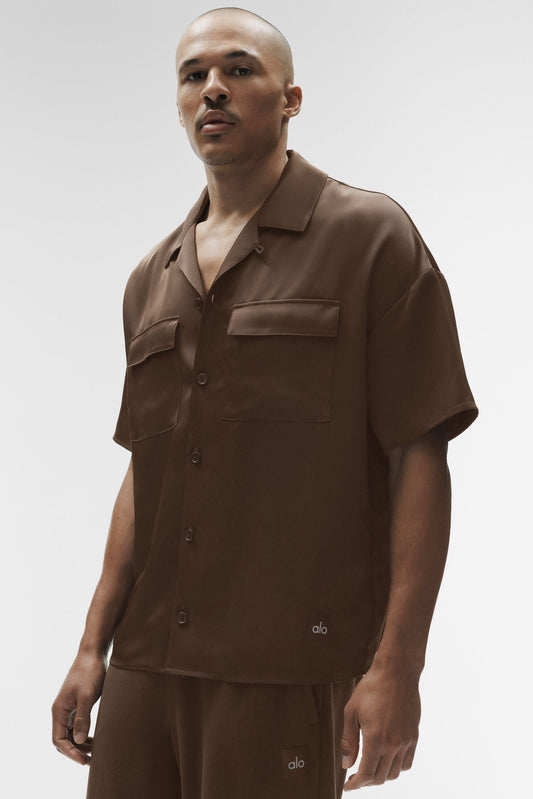 Satin Horizon Short Sleeve Button Up - Espresso