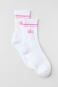 Unisex Half-Crew Throwback Sock - White/Paradise Pink