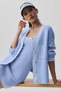 Tennis Club Sweater Knit Cardigan - Light Provence Blue/White