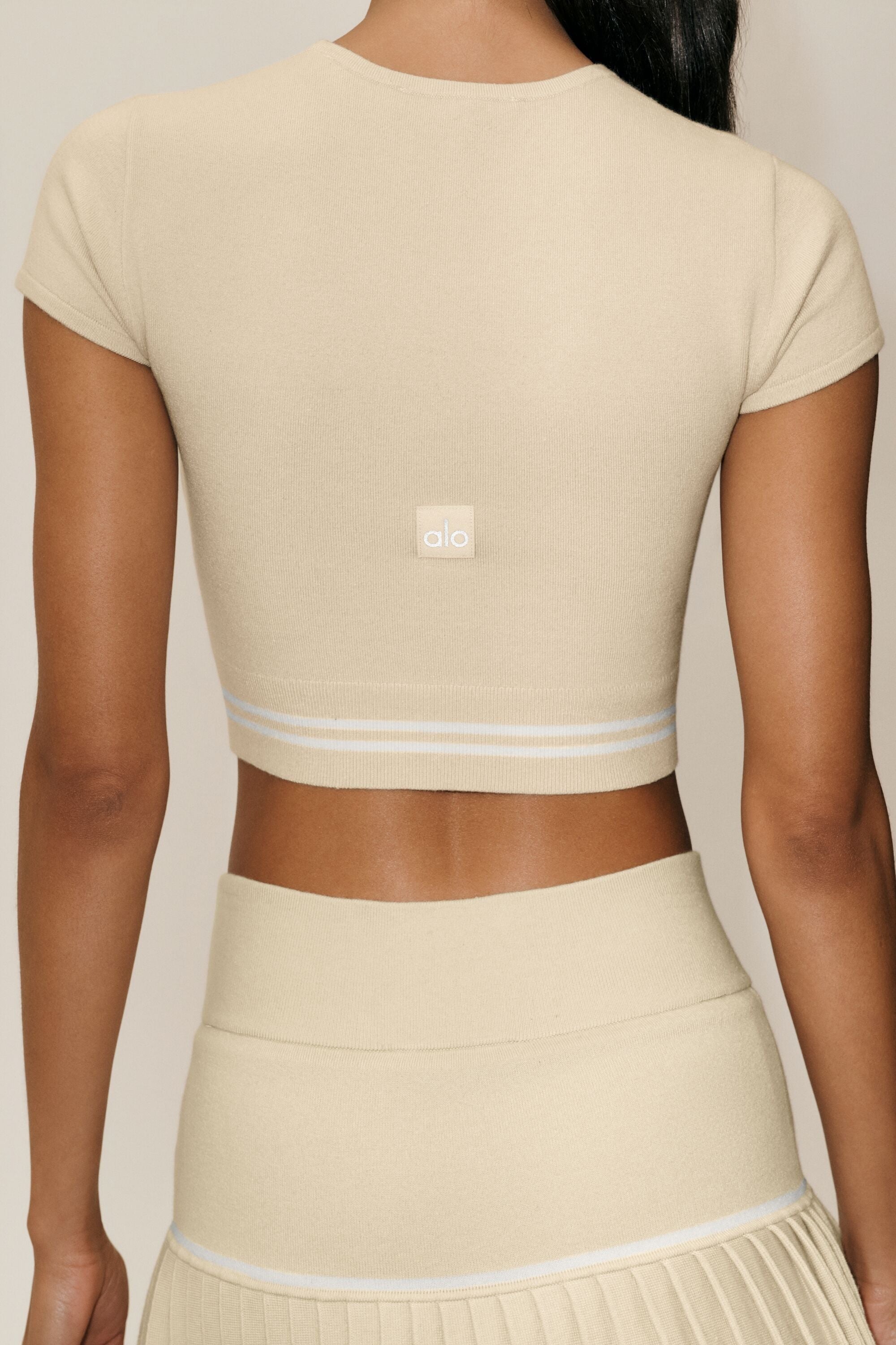 Cotton Cashmere My Serve Short Sleeve - Sandy Beige/White