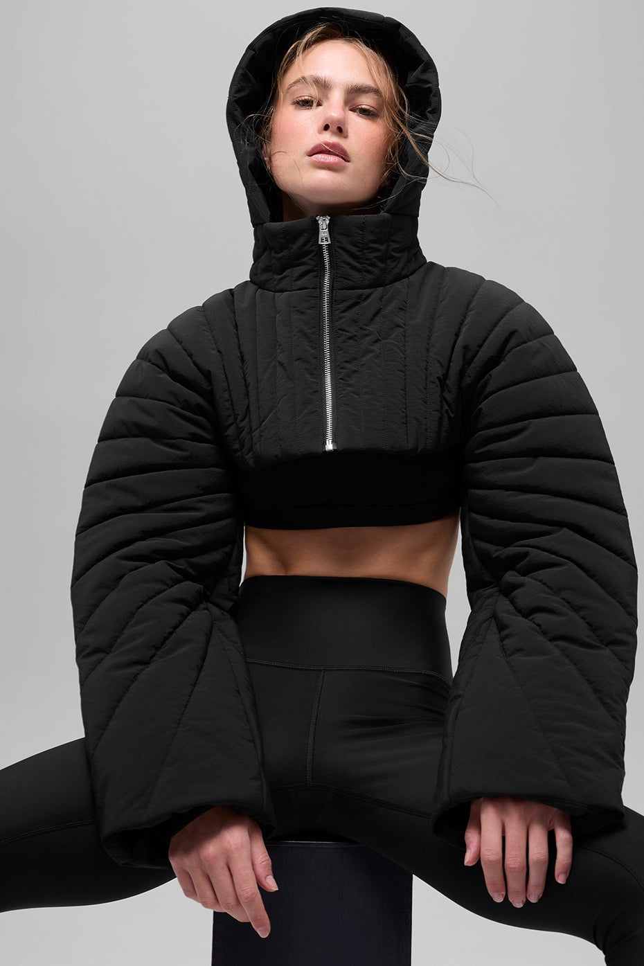 Quilted Starlight Puffer Shrug - Black