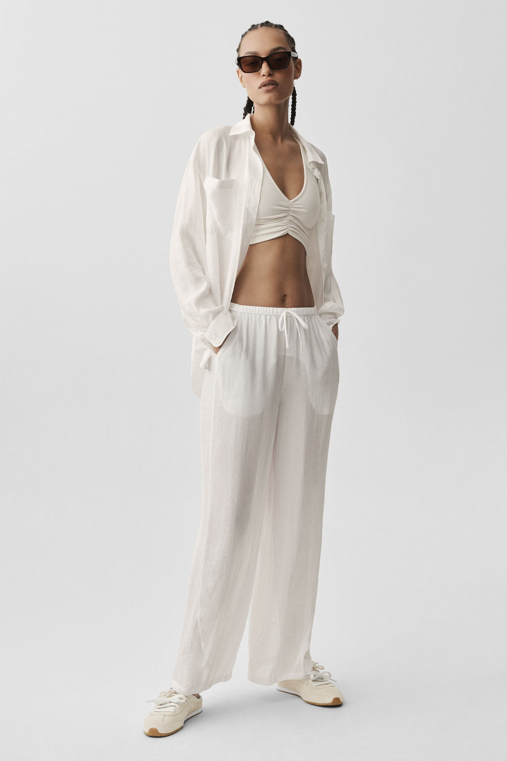Semi-Sheer Golden Hour High-Waist Straight Leg Pant - Ivory