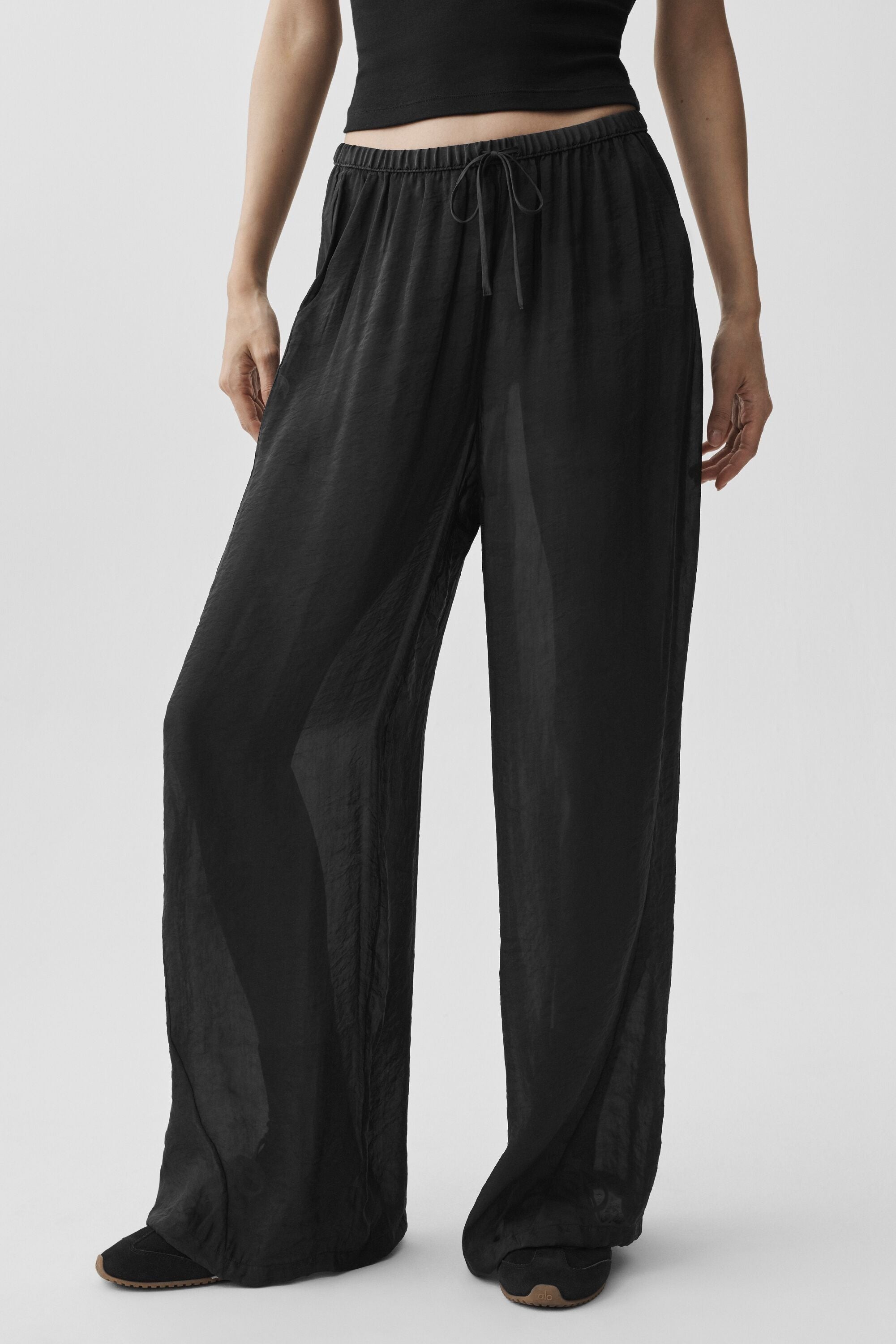 Semi-Sheer Golden Hour High-Waist Straight Leg Pant - Black
