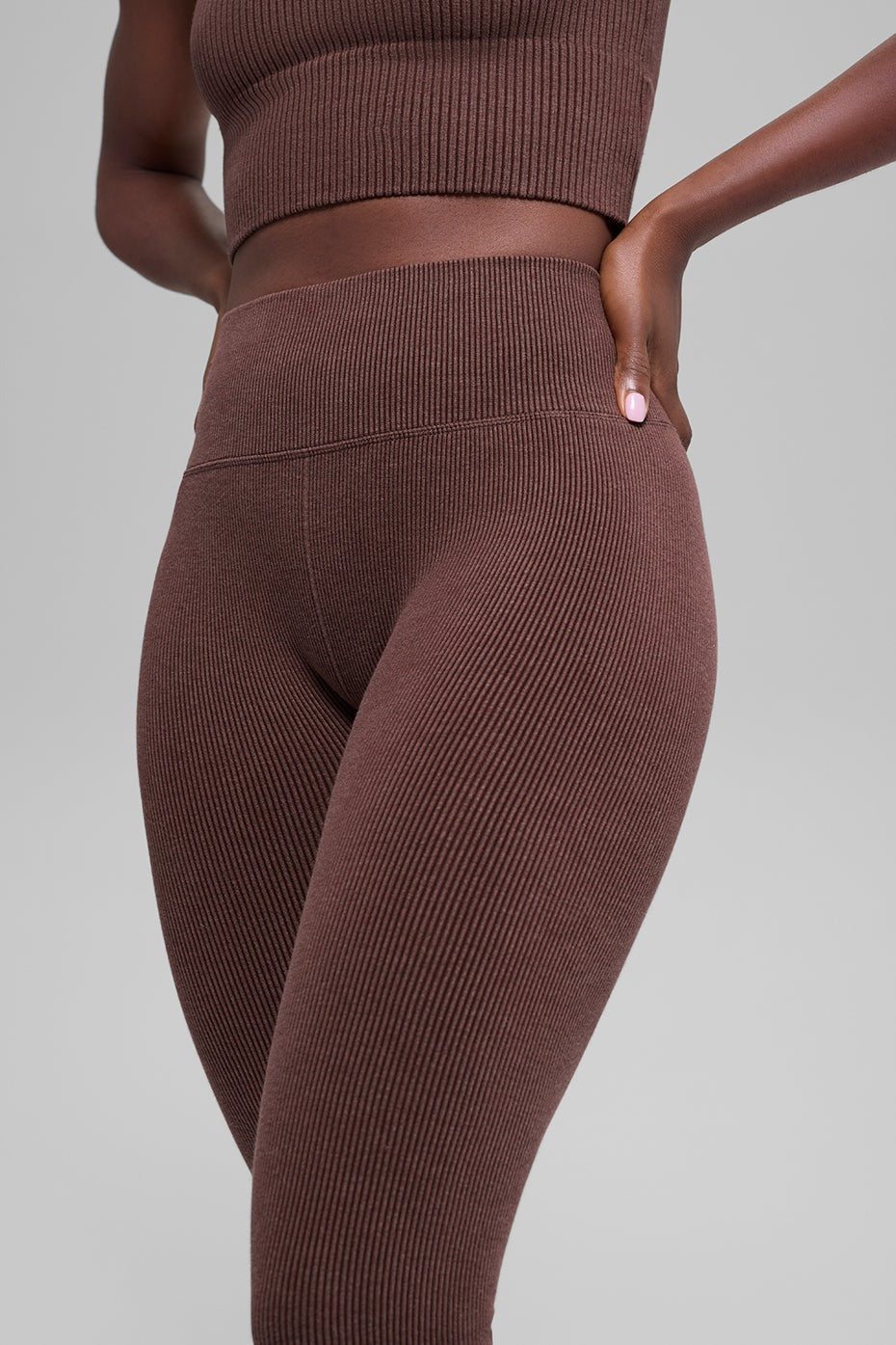 Seamless High-Waist Two Tone Rib Legging - Brownstone Heather